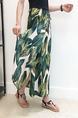 Green and White Chiffon Printed One-Piece High-Waist Band Furcal Over-Hip Skirt for Casual Beach