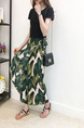 Green and White Chiffon Printed One-Piece High-Waist Band Furcal Over-Hip Skirt for Casual Beach