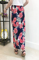 Blue Red and White Chiffon Printed One-Piece High-Waist Band Furcal Over-Hip Skirt for Casual Beach