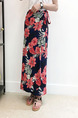 Blue Red and White Chiffon Printed One-Piece High-Waist Band Furcal Over-Hip Skirt for Casual Beach