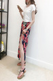 Blue Red and White Chiffon Printed One-Piece High-Waist Band Furcal Over-Hip Skirt for Casual Beach