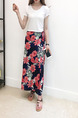 Blue Red and White Chiffon Printed One-Piece High-Waist Band Furcal Over-Hip Skirt for Casual Beach