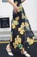 Black Yellow and Green Chiffon Printed One-Piece High-Waist Band Furcal Over-Hip Skirt for Casual Beach