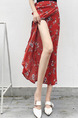 Red Chiffon Printed One-Piece High-Waist Band Furcal Over-Hip Skirt for Casual Party Beach