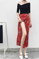 Red Chiffon Printed One-Piece High-Waist Band Furcal Over-Hip Skirt for Casual Party Beach