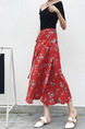 Red Chiffon Printed One-Piece High-Waist Band Furcal Over-Hip Skirt for Casual Party Beach