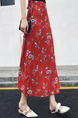 Red Chiffon Printed One-Piece High-Waist Band Furcal Over-Hip Skirt for Casual Party Beach