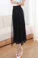Black Chiffon A-Line Pleated Double Mesh Ruffle Hem Adjustable Waist Skirt for Casual Party