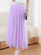 Purple Chiffon A-Line Pleated Double Mesh Ruffle Hem Adjustable Waist Skirt for Casual Party