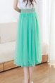 Green Chiffon A-Line Pleated Double Mesh Ruffle Hem Adjustable Waist Skirt for Casual Party