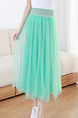 Green Chiffon A-Line Pleated Double Mesh Ruffle Hem Adjustable Waist Skirt for Casual Party