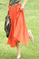 Orange Loose Pleated A-Line Full Skirt Adjustable Waist Skirt for Casual Party