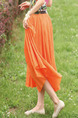 Orange Loose Pleated A-Line Full Skirt Adjustable Waist Skirt for Casual Party