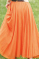 Orange Loose Pleated A-Line Full Skirt Adjustable Waist Skirt for Casual Party