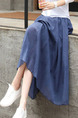 Blue Loose Pleated A-Line Full Skirt Adjustable Waist Skirt for Casual Party