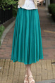 Blue Green Loose Pleated A-Line Full Skirt Adjustable Waist Skirt for Casual Party