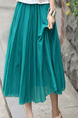 Blue Green Loose Pleated A-Line Full Skirt Adjustable Waist Skirt for Casual Party