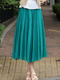 Blue Green Loose Pleated A-Line Full Skirt Adjustable Waist Skirt for Casual Party