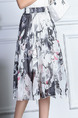 White and Grey Colorful Chiffon A-Line Ink Painting Pleated High Adjustable Waist Double Layer Skirt for Casual Party