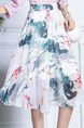 Colorful Chiffon A-Line Ink Painting Pleated High Adjustable Waist Double Layer Skirt for Casual Party