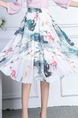 Colorful Chiffon A-Line Ink Painting Pleated High Adjustable Waist Double Layer Skirt for Casual Party