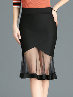 Black Slim Linking Mesh See-Through Over-Hip Fishtail Skirt for Casual Party Evening