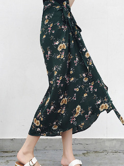 Green Colorful One-Piece Band Printed Floral Skirt for Casual Beach