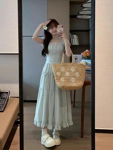Summer 2025 New Waist Slimming White Green Fresh Mint Green Top Shirt Skirt Two-Piece Suit Skirt