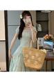Summer 2025 New Waist Slimming White Green Fresh Mint Green Top Shirt Skirt Two-Piece Suit Skirt