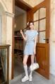 Light Blue Real Shot Cost-Effective Korean Style Gentle Elegant Lace-up Apron 3D Three-Dimensional Letter Relief Waist Slimming Dress Women