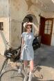 Light Blue Real Shot Cost-Effective Korean Style Gentle Elegant Lace-up Apron 3D Three-Dimensional Letter Relief Waist Slimming Dress Women