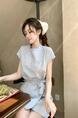 Light Blue Real Shot Cost-Effective Korean Style Gentle Elegant Lace-up Apron 3D Three-Dimensional Letter Relief Waist Slimming Dress Women