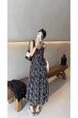 Black Printed Chiffon Sling Dress Korean Chic Lady Loose All-Matching