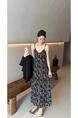 Black Printed Chiffon Sling Dress Korean Chic Lady Loose All-Matching