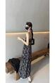 Black Printed Chiffon Sling Dress Korean Chic Lady Loose All-Matching
