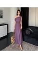 In Stock! 2025 Summer New Purple Chinese Style Oblique Shoulder Swing Collar Dress Female Temperament Waist-Slimming Long Dress