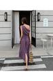 In Stock! 2025 Summer New Purple Chinese Style Oblique Shoulder Swing Collar Dress Female Temperament Waist-Slimming Long Dress