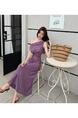 In Stock! 2025 Summer New Purple Chinese Style Oblique Shoulder Swing Collar Dress Female Temperament Waist-Slimming Long Dress
