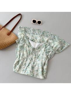 Sleepy Bunny Customized Wizard of Oz Short Sleeve Version French Floral Slimming Fresh Green Mori Dress
