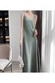 Triacetate Silk Suspender Dress Female Summer Loose Inner Long Skirt French Design Fairy Satin Niche Sage Green