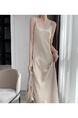 Triacetate Silk Suspender Dress Female Summer Loose Inner Long Skirt French Design Fairy Satin Niche Beige