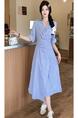 Plus Size Fat Sister High-Grade French Style Vintage Striped Shirt Dress Women's Summer Temperament Waist-Controlled Commuter Long Skirt Light Blue