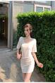 Real Shot and Real Price~ Korean Version of All-Match Large U-Neck T-Shirt for Women, Slim Fit, Solid Color Dress, Short One-Step Skirt Cream