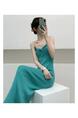 Summer New Hong Kong Style Sexy Dopamine Wear Base Knitting Suspender Skirt Fitted Waist Backless Inner Wear Dress Women - Teal