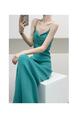 Summer New Hong Kong Style Sexy Dopamine Wear Base Knitting Suspender Skirt Fitted Waist Backless Inner Wear Dress Women - Teal