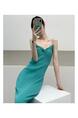 Summer New Hong Kong Style Sexy Dopamine Wear Base Knitting Suspender Skirt Fitted Waist Backless Inner Wear Dress Women - Teal