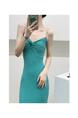 Summer New Hong Kong Style Sexy Dopamine Wear Base Knitting Suspender Skirt Fitted Waist Backless Inner Wear Dress Women - Teal