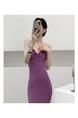 Summer New Hong Kong Style Sexy Dopamine Wear Base Knitting Suspender Skirt Fitted Waist Backless Inner Wear Dress Women - Purple