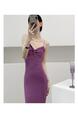 Summer New Hong Kong Style Sexy Dopamine Wear Base Knitting Suspender Skirt Fitted Waist Backless Inner Wear Dress Women - Purple