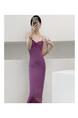 Summer New Hong Kong Style Sexy Dopamine Wear Base Knitting Suspender Skirt Fitted Waist Backless Inner Wear Dress Women - Purple